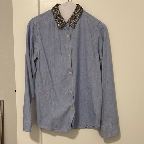 Maison Scotch Light Blue Shirt with Sequin Collar - Picture 1 of 4